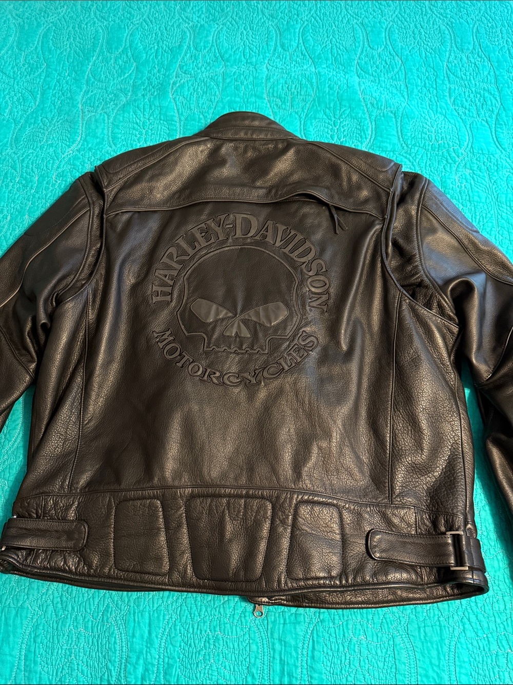Harley-Davidson Black Leather Skull Embossed Motorcycle Jacket